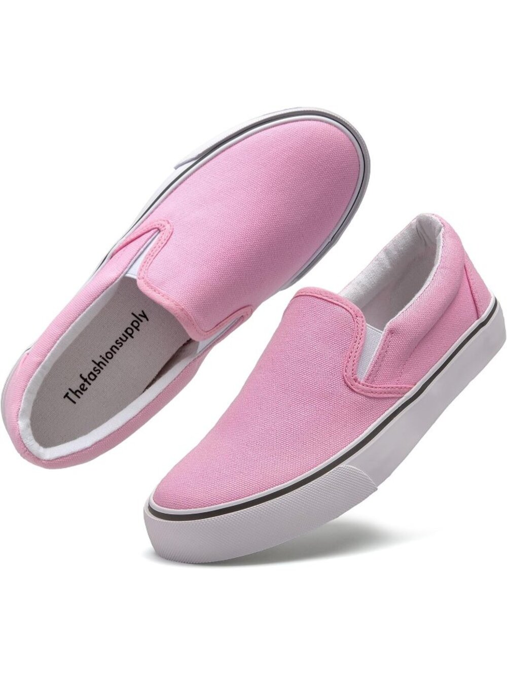 Women's Light Pink Round Toe Padded Insole Collar Canvas Slip On Sneaker Shoes - Picture 1 of 7